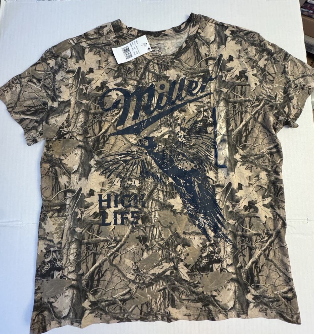 Miller High Life Camouflage Graphic Print Cotton Short Sleeve T-Shirt Size L
